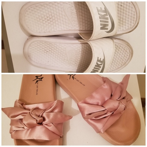 Nike Shoes - Set of 2!! NIKE Slides & Pink Satin Slips